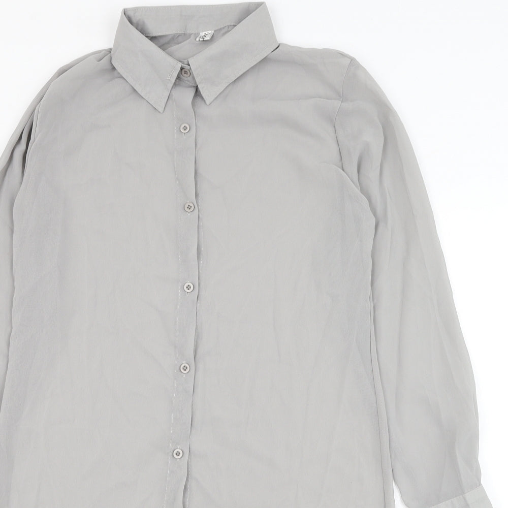 Fashion Apparel Womens Grey  Polyester Basic Button-Up Size M Collared