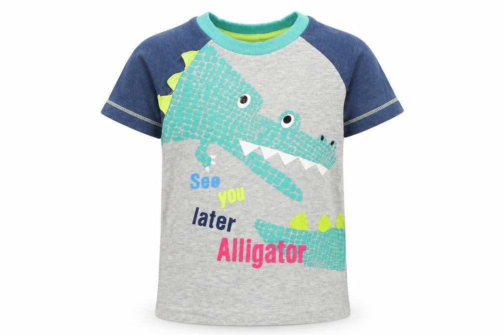 Matalan Boys Grey  Cotton Basic T-Shirt Size 2-3 Years Round Neck Pullover - Alligator