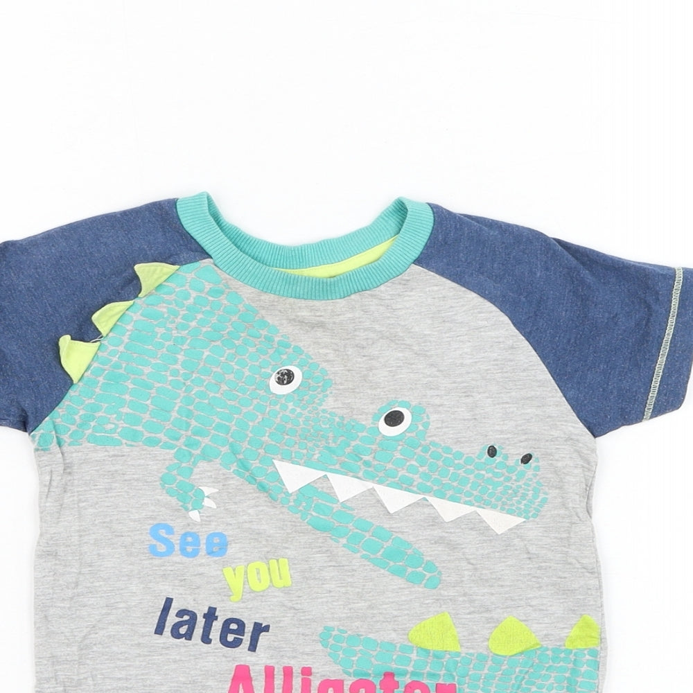 Matalan Boys Grey  Cotton Basic T-Shirt Size 2-3 Years Round Neck Pullover - Alligator