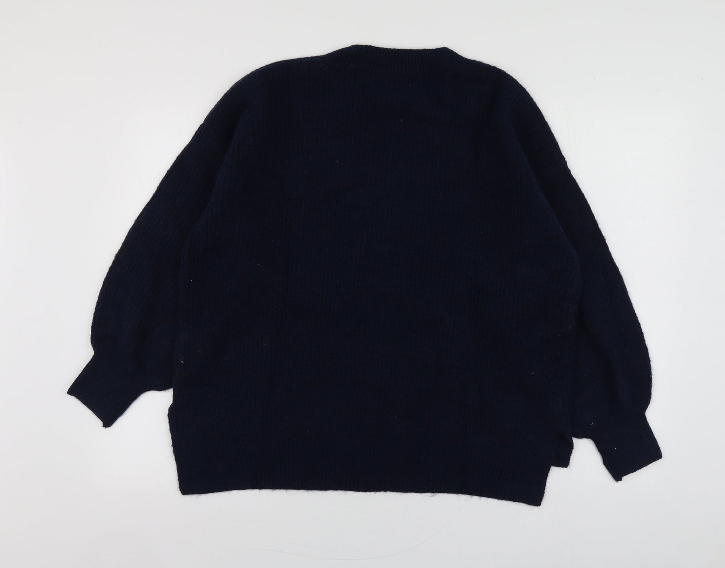 Priamrk Womens Blue V-Neck  Polyester Pullover Jumper Size S