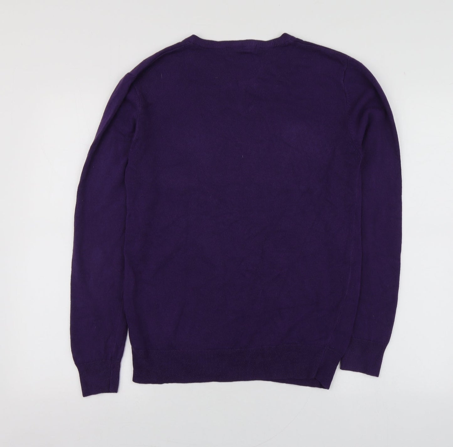 Cedar Wood State Womens Purple V-Neck  Acrylic Pullover Jumper Size S