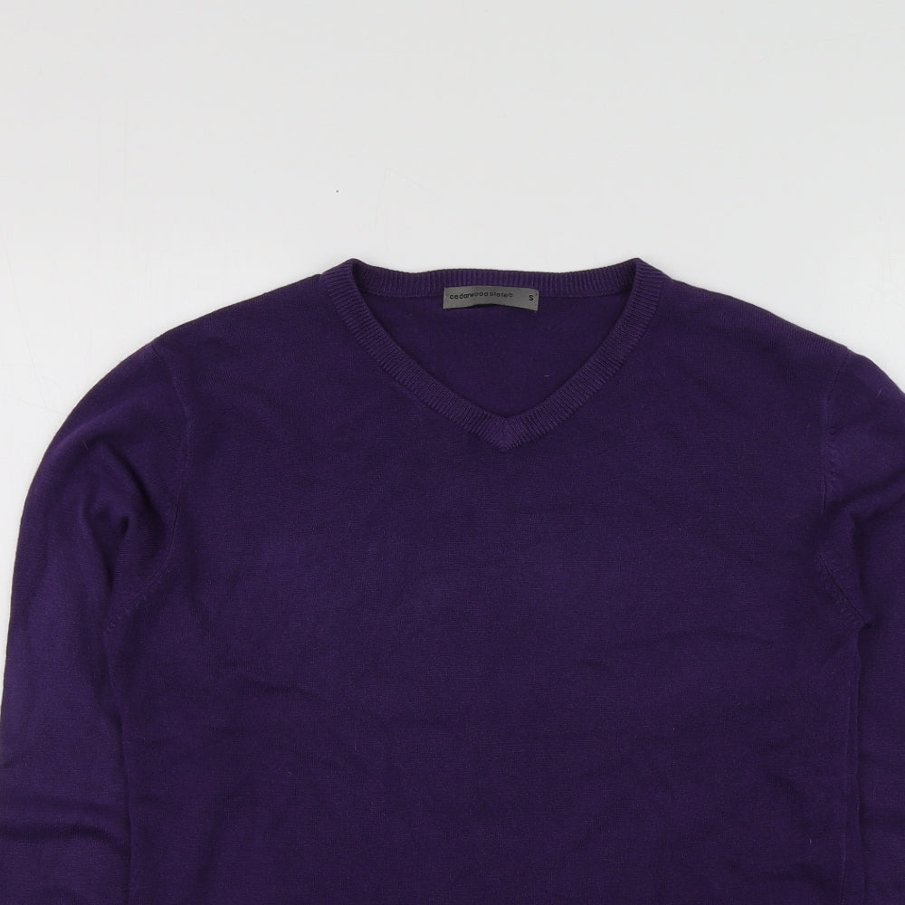 Cedar Wood State Womens Purple V-Neck  Acrylic Pullover Jumper Size S
