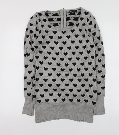 Millenium Womens Grey Round Neck Geometric Viscose Pullover Jumper Size S