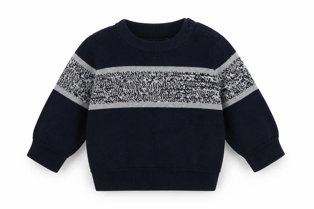 Mini Rebel Boys Blue Geometric Cotton Pullover Jumper Size 0-3 Months