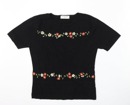 Preloved JUST ELEGANCE Womens Black Round Neck Floral Rayon Pullover Jumper Size 14 - Front