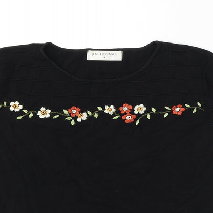 Preloved JUST ELEGANCE Womens Black Round Neck Floral Rayon Pullover Jumper Size 14 - Detail