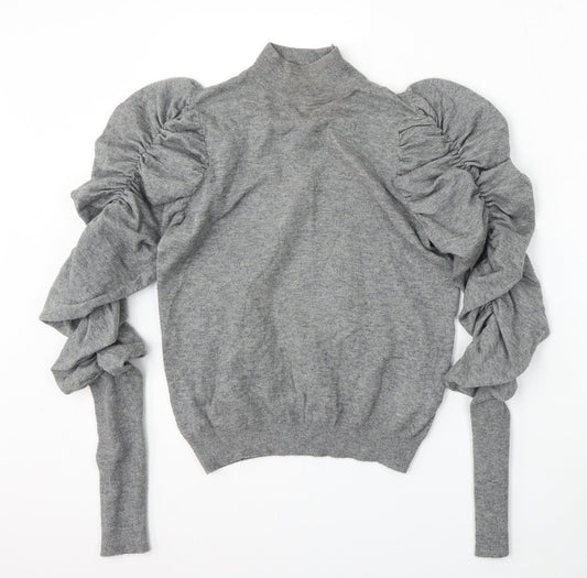 White ICy Womens Grey Mock Neck  Viscose Pullover Jumper Size M