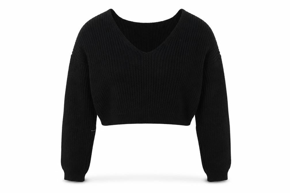 Boohoo Womens Black V-Neck  Acrylic Pullover Jumper Size S