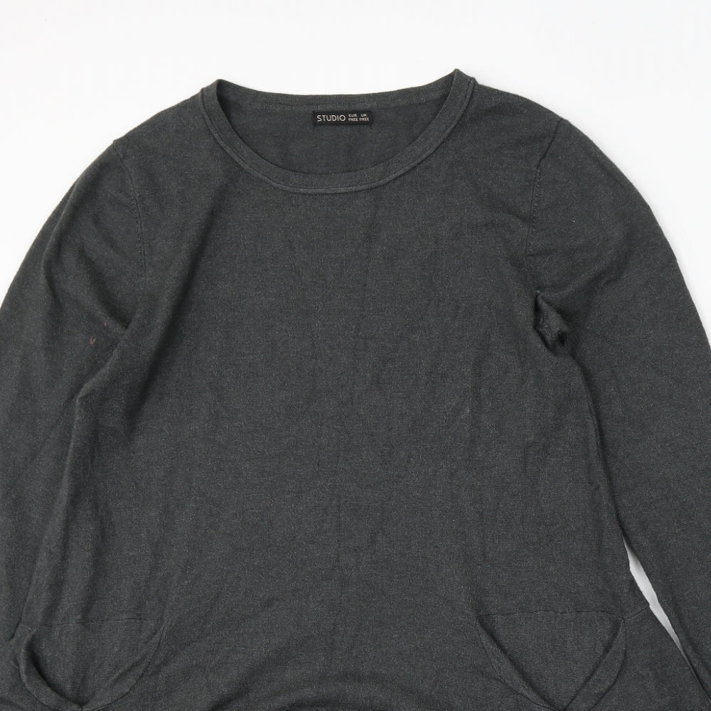 Studio Womens Grey Round Neck  Polyester Pullover Jumper One Size