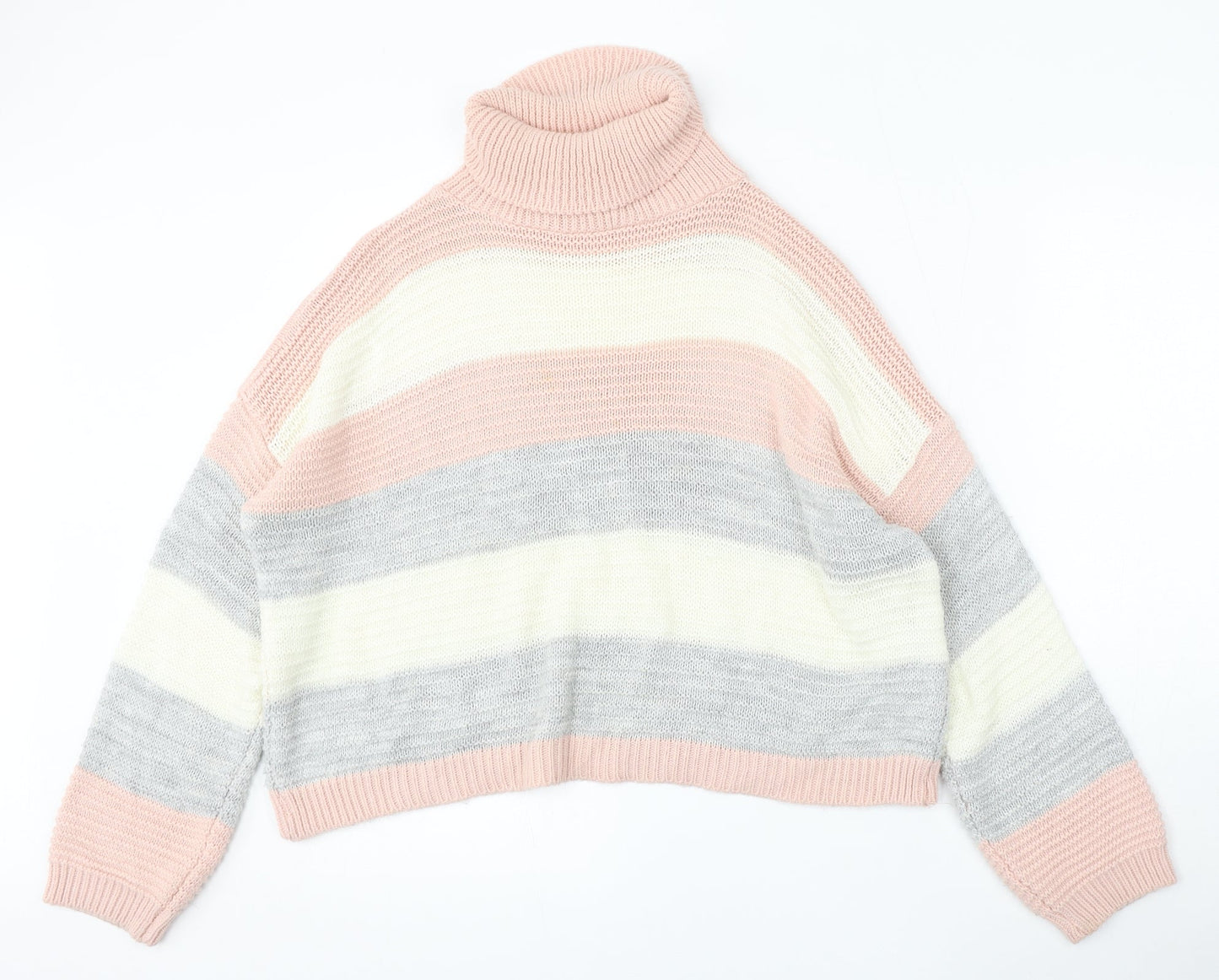 Quiz Womens Multicoloured Roll Neck Striped Acrylic Pullover Jumper Size M