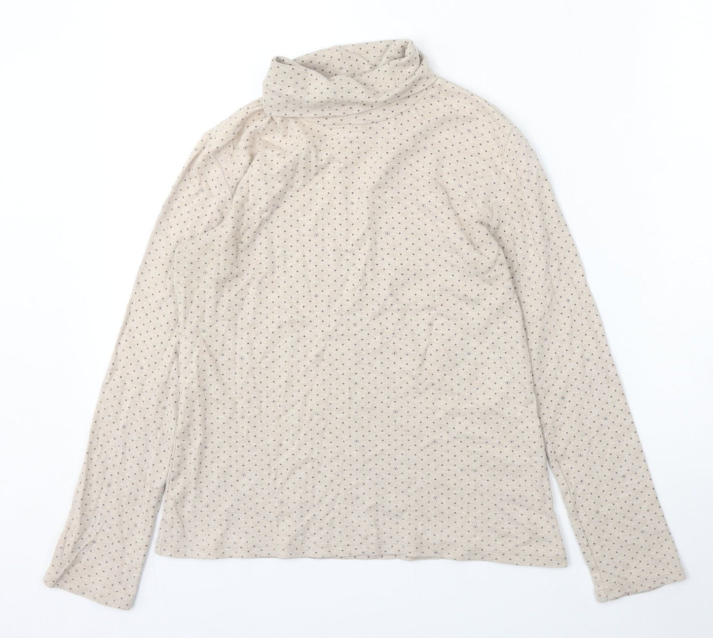 Topvalu Womens Beige Roll Neck Polka Dot Polyester Pullover Jumper Size M