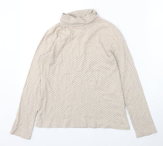 Topvalu Womens Beige Roll Neck Polka Dot Polyester Pullover Jumper Size M