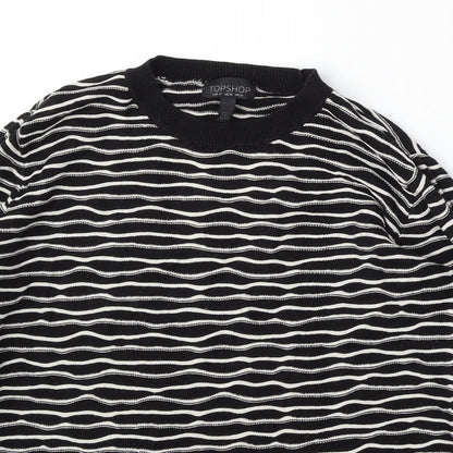 Topshop Womens Black Round Neck Striped Cotton Pullover Jumper Size 14