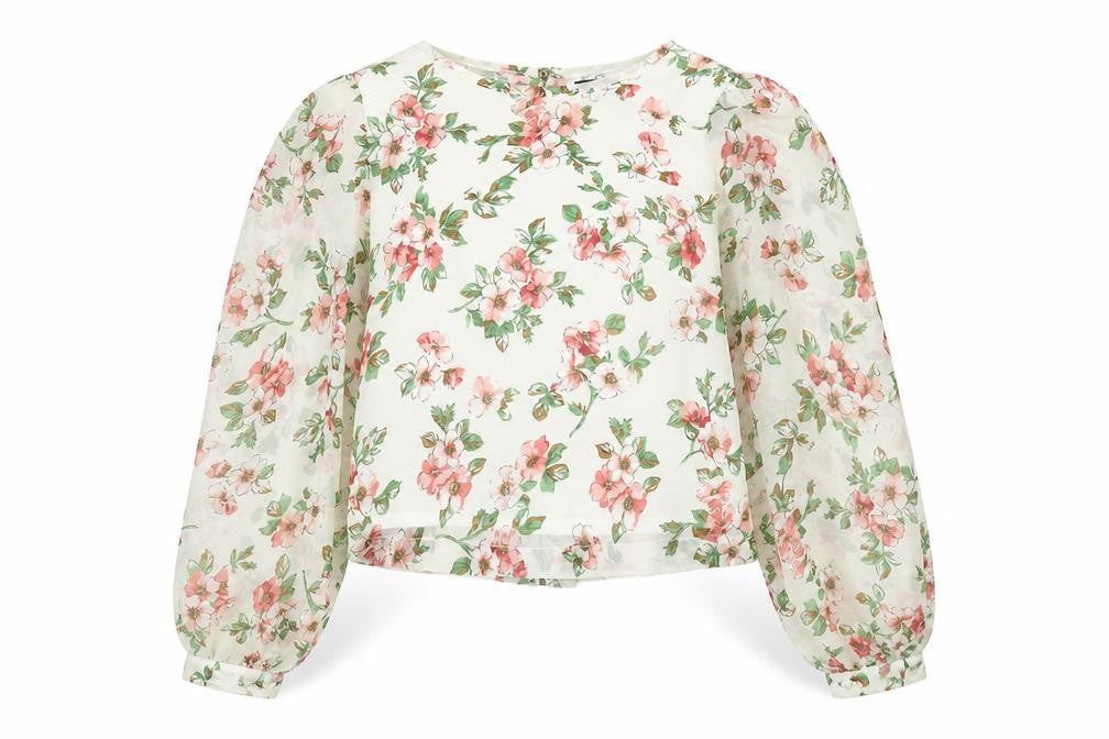 Angel Eye Womens White Floral Polyester Basic Blouse Size S Round Neck