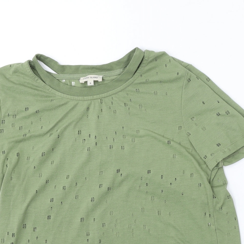 River Island Womens Green  Polyester Basic T-Shirt Size 8 Round Neck