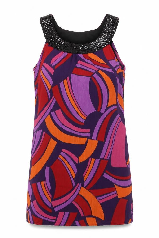Bay Womens Multicoloured Geometric Polyester Sheath  Size 8  Round Neck