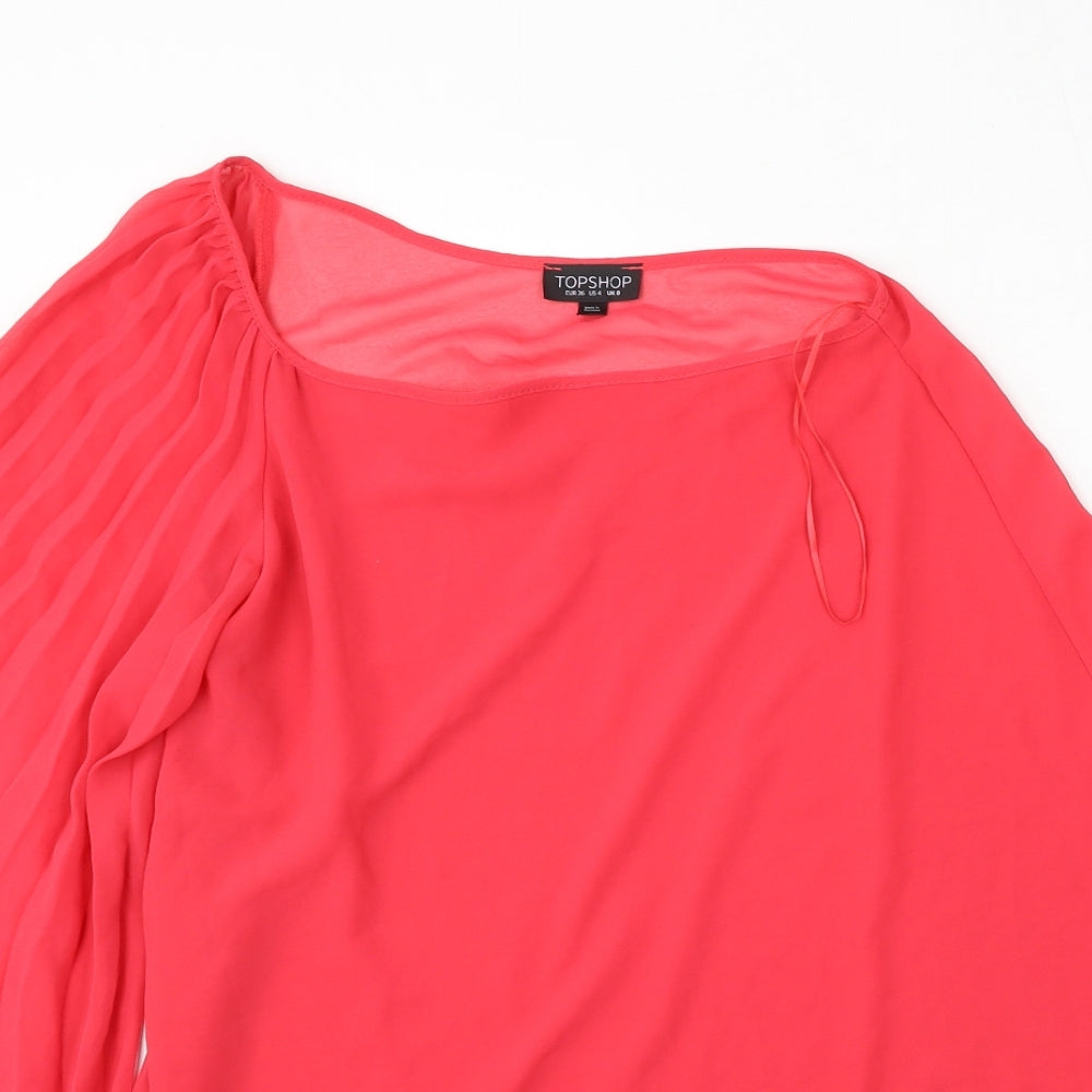 Topshop Womens Red  Polyester Basic Blouse Size 8 Round Neck