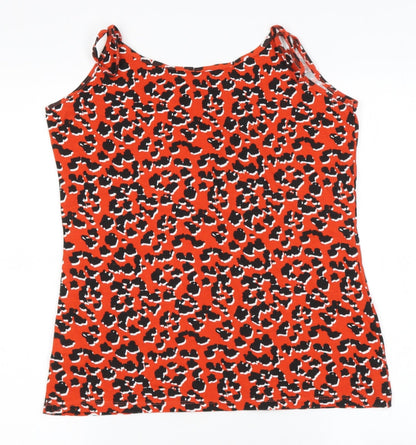 Pep&Co Womens Red Animal Print Cotton Basic Blouse Size M Round Neck