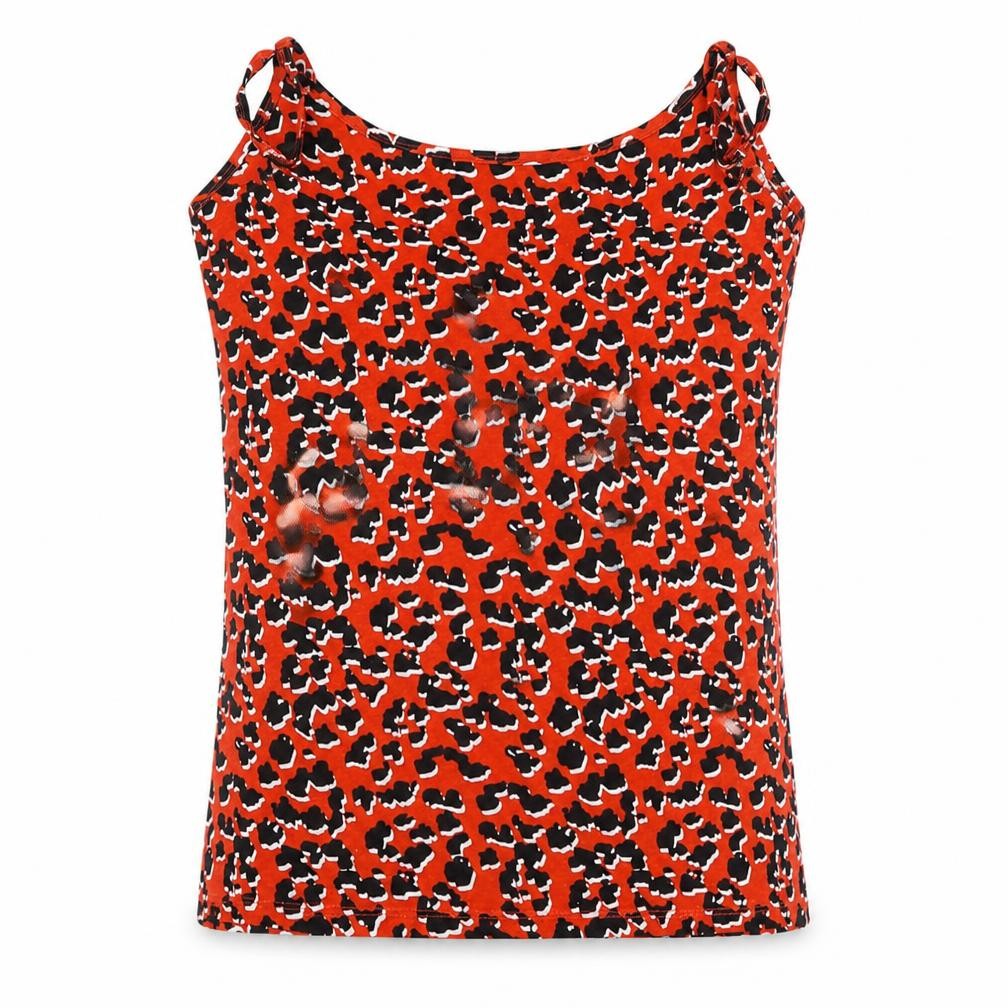 pep &co Womens Red Animal Print Cotton Basic Blouse Size M Round Neck