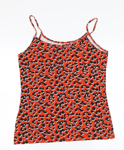 Pep&Co Womens Red Animal Print Cotton Basic Blouse Size M Round Neck