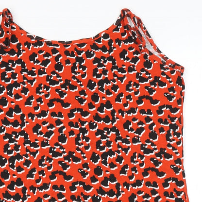 Pep&Co Womens Red Animal Print Cotton Basic Blouse Size M Round Neck