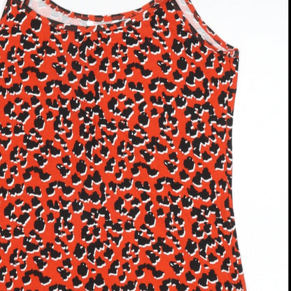 Pep&Co Womens Red Animal Print Cotton Basic Blouse Size M Round Neck