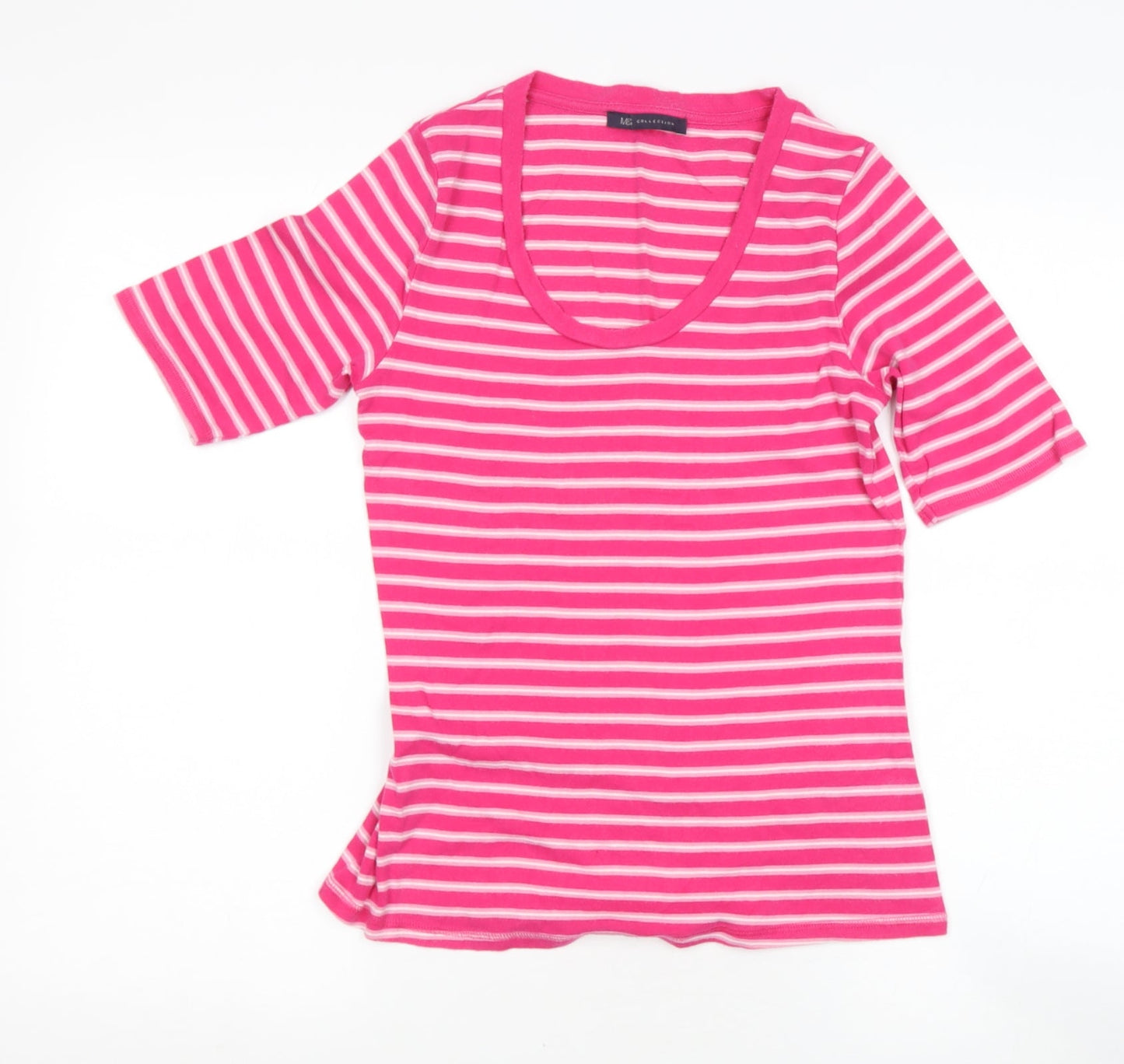 Marks and Spencer Womens Pink Scoop Neck Striped Cotton Pullover Jumper Size 10