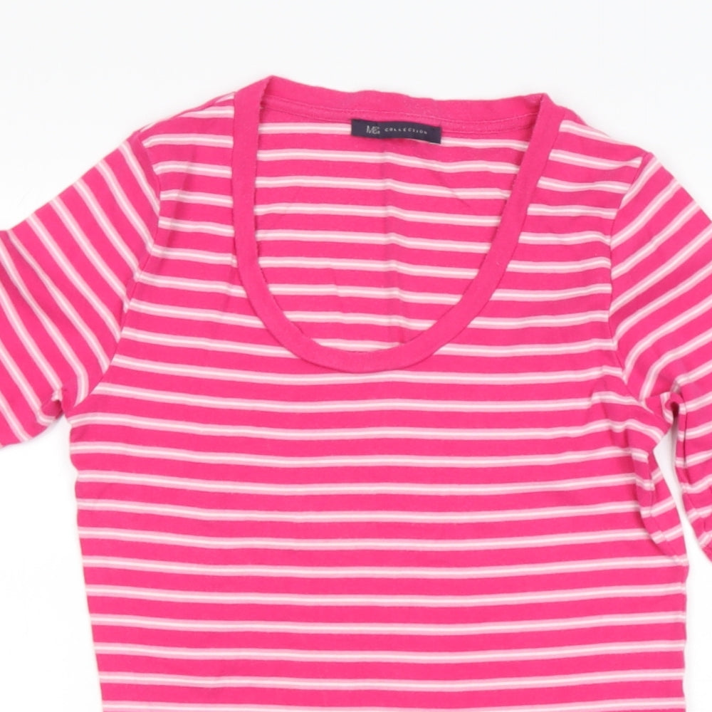 Marks and Spencer Womens Pink Scoop Neck Striped Cotton Pullover Jumper Size 10