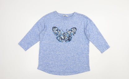 Tu Womens Blue Crew Neck  Viscose Pullover Jumper Size 10   - Butterfly