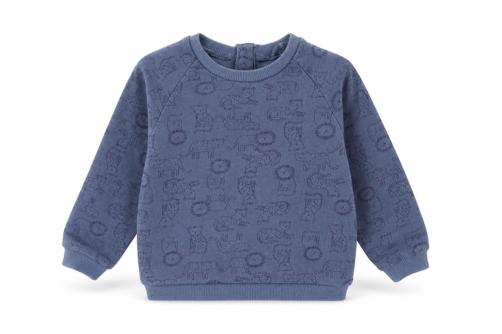 Matalan Baby Blue Geometric Cotton Pullover Jumper Size 12-18 Months  Snap - Wild Cats Print