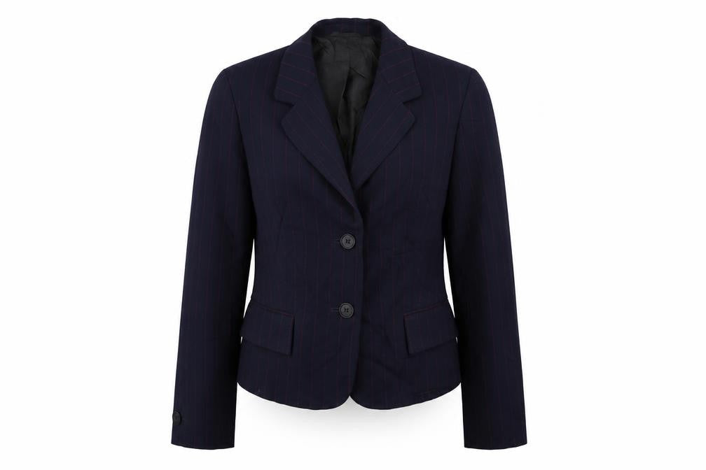 Preworn Womens Blue Striped  Jacket Blazer Size 12  Button