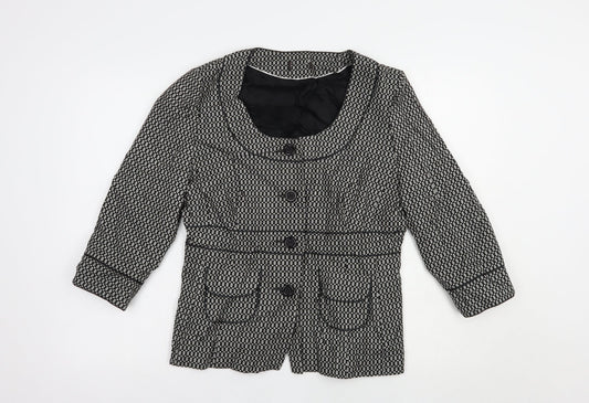 Preworn Womens Black Geometric  Jacket Blazer Size 14  Button