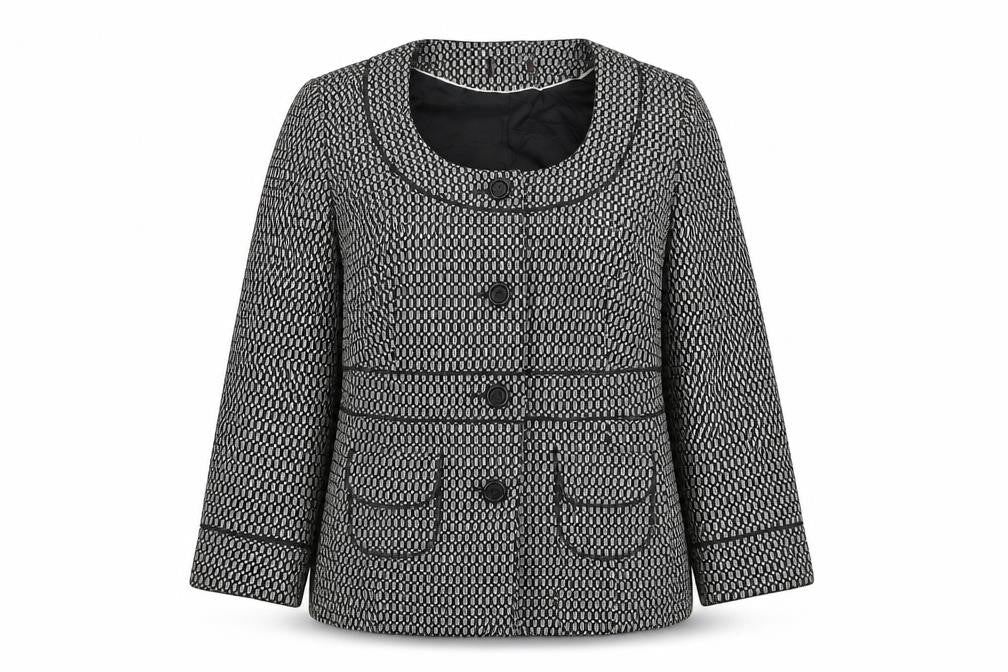 Preworn Womens Black Geometric  Jacket Blazer Size 14  Button