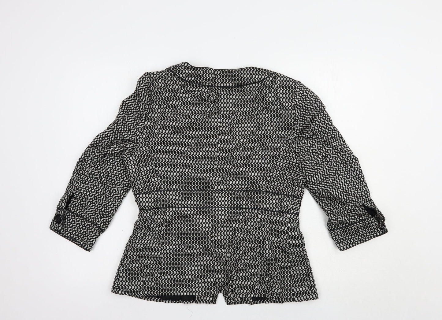 Preworn Womens Black Geometric  Jacket Blazer Size 14  Button