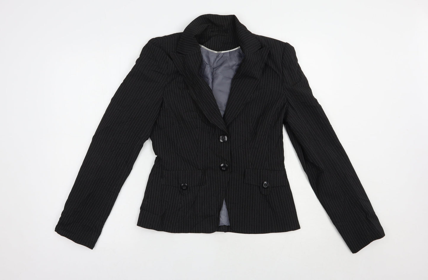 Dorothy Perkins Womens Black Striped  Jacket Blazer Size 8  Button