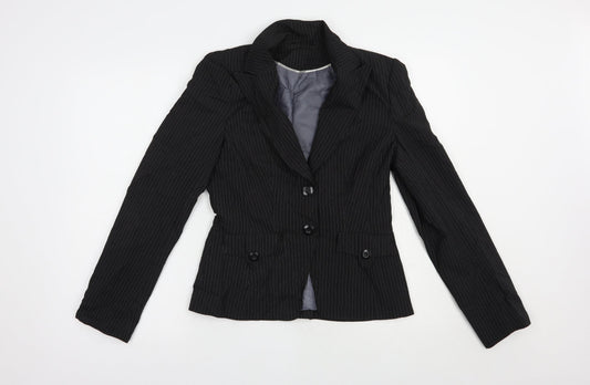 Dorothy Perkins Womens Black Striped  Jacket Blazer Size 8  Button