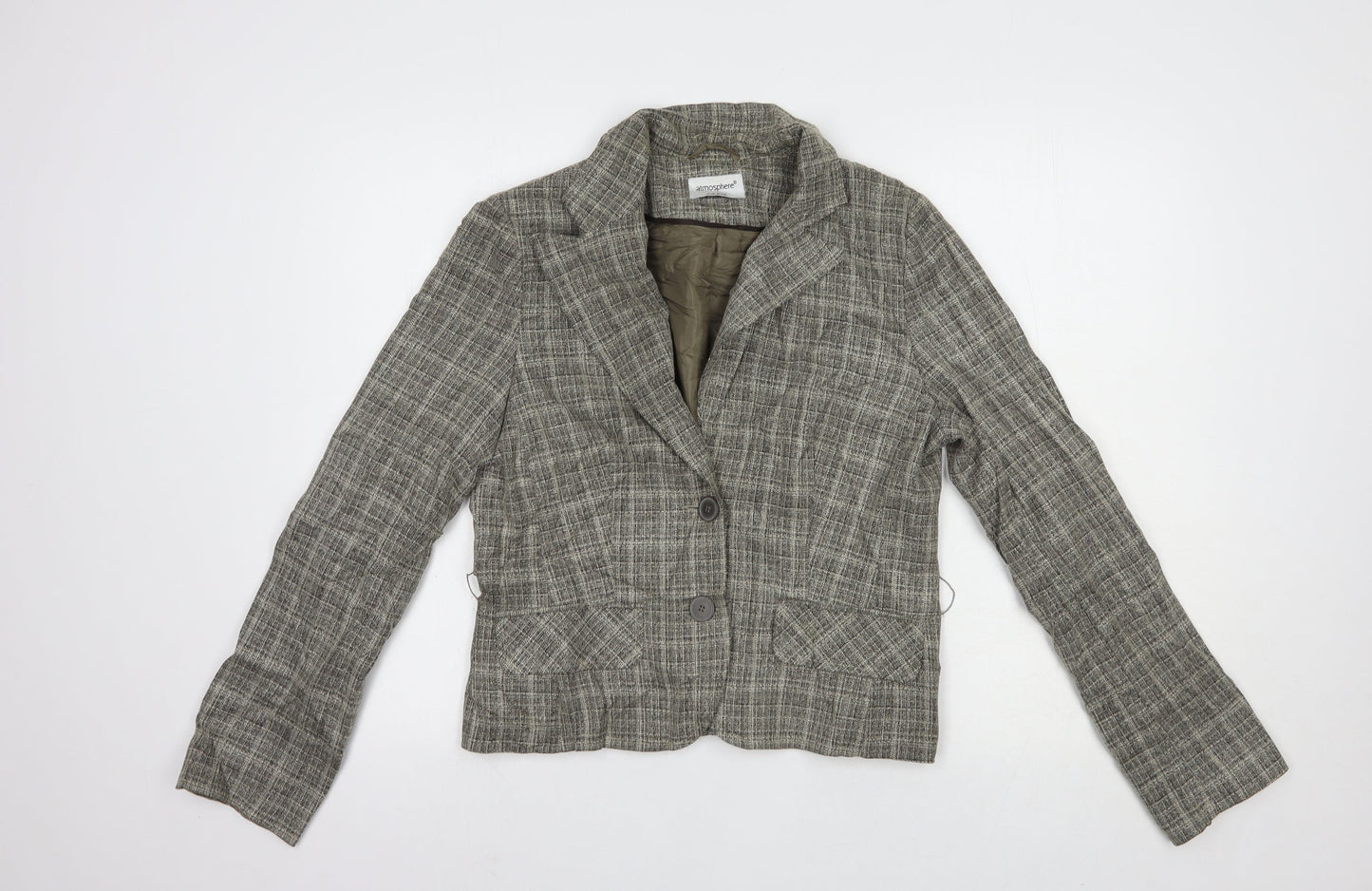 Atmosphere Womens Grey Plaid  Jacket Blazer Size 12  Button