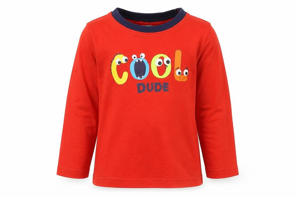 Dunnes Boys Red  Cotton Basic Casual Size 18-24 Months Round Neck  - COOL DUDE