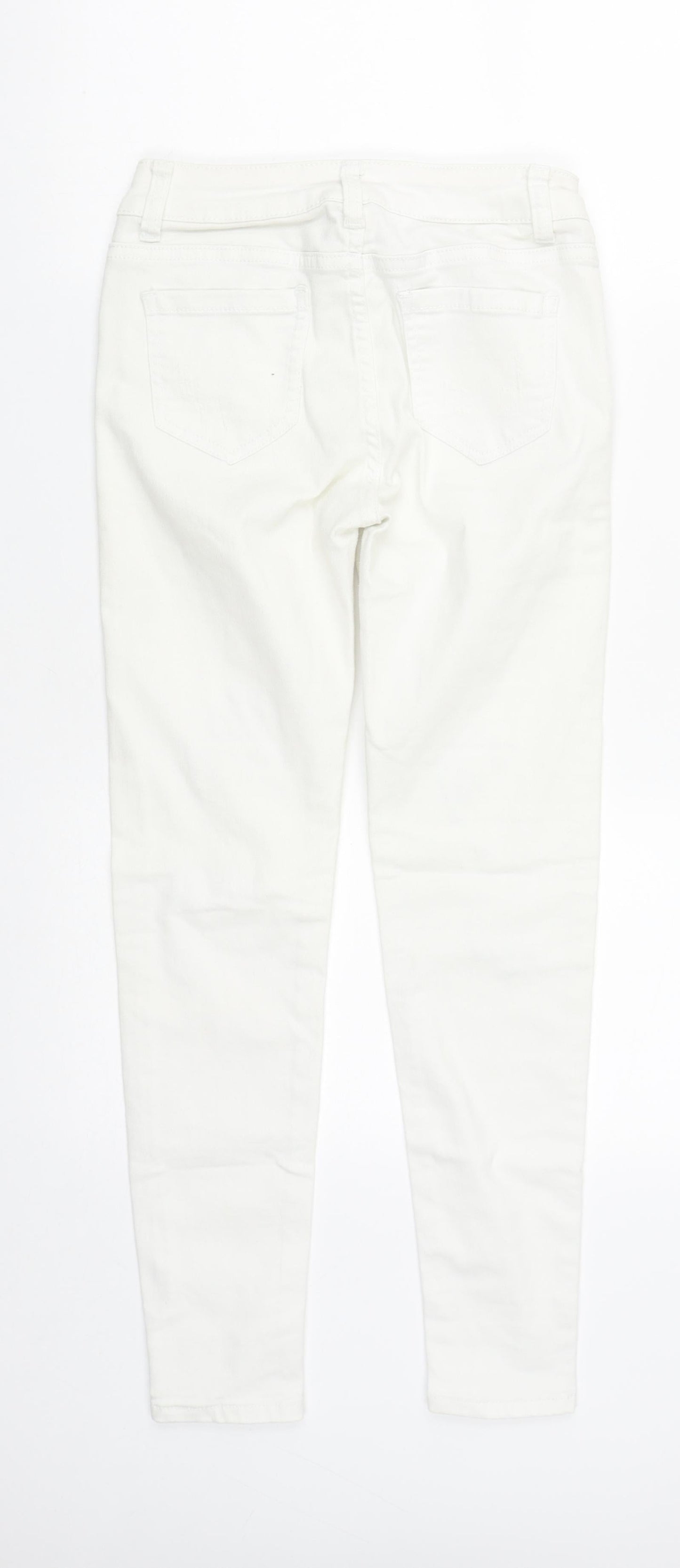 Preworn Womens White Geometric Cotton Straight Jeans Size S L27 in Regular Zip