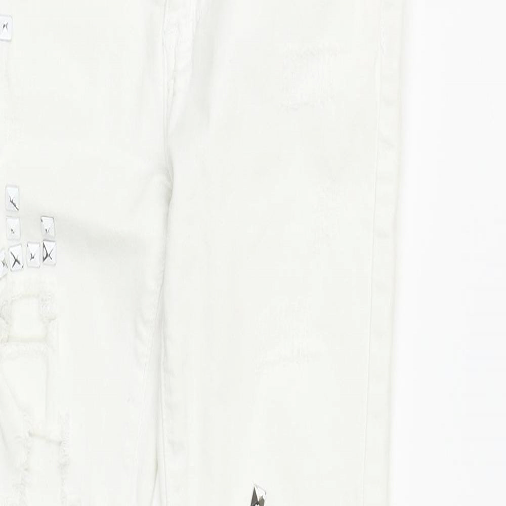 Preworn Womens White Geometric Cotton Straight Jeans Size S L27 in Regular Zip