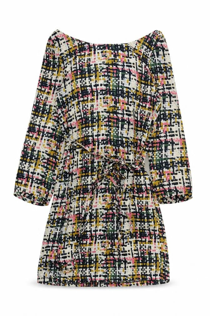 SWEEWE Womens Multicoloured Geometric Polyester A-Line  Size S  Scoop Neck Zip