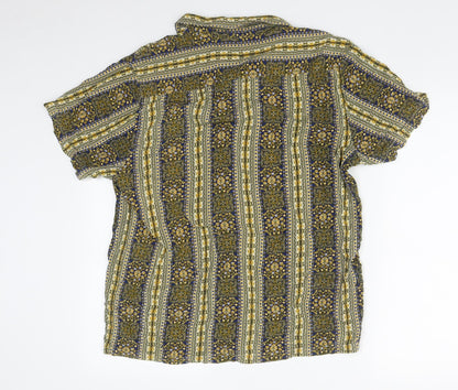 Brave Soul Womens Multicoloured Geometric Polyester Basic Button-Up Size XL Collared