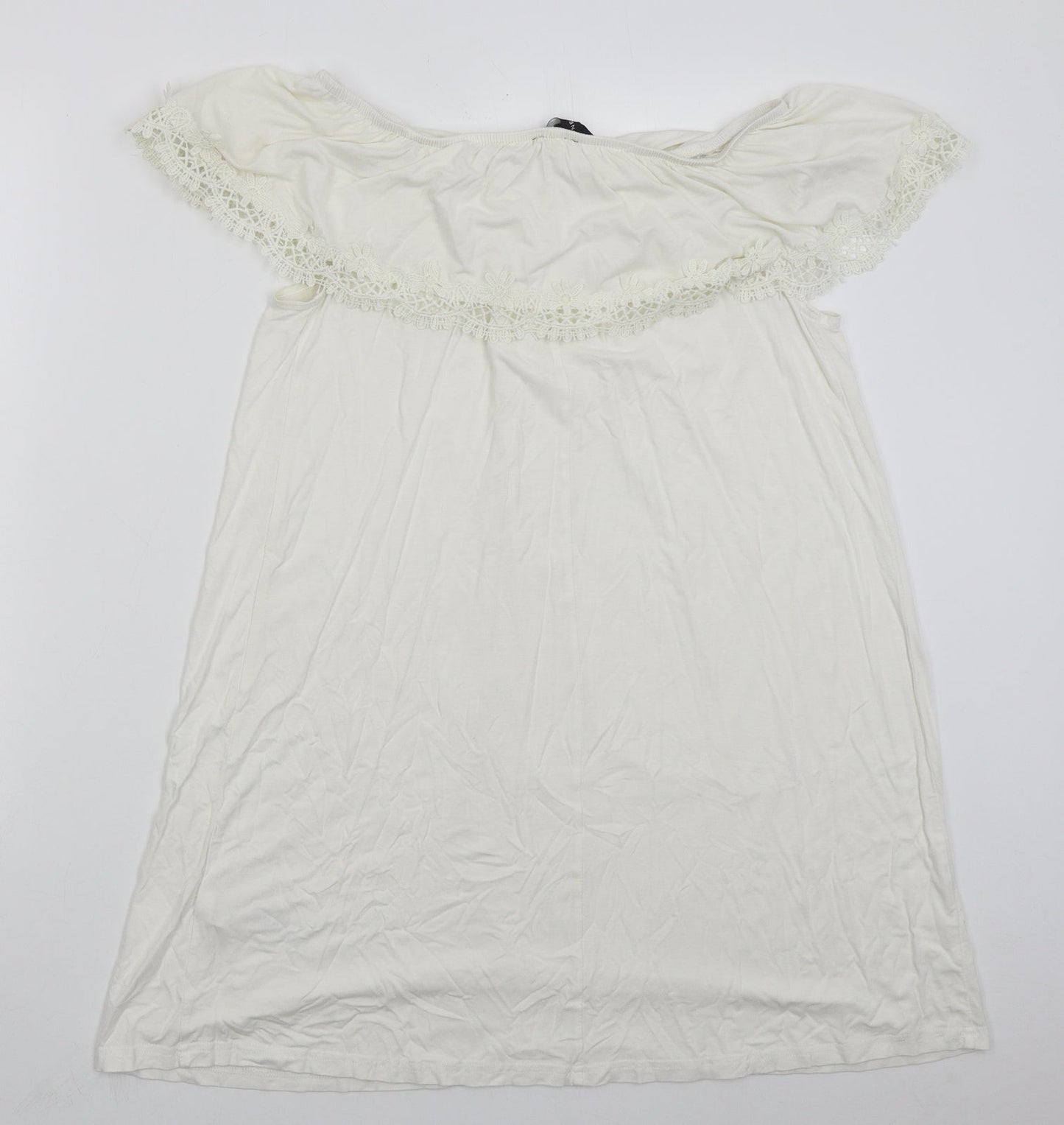 New Look Womens White  Viscose A-Line  Size 14  Off the Shoulder Pullover