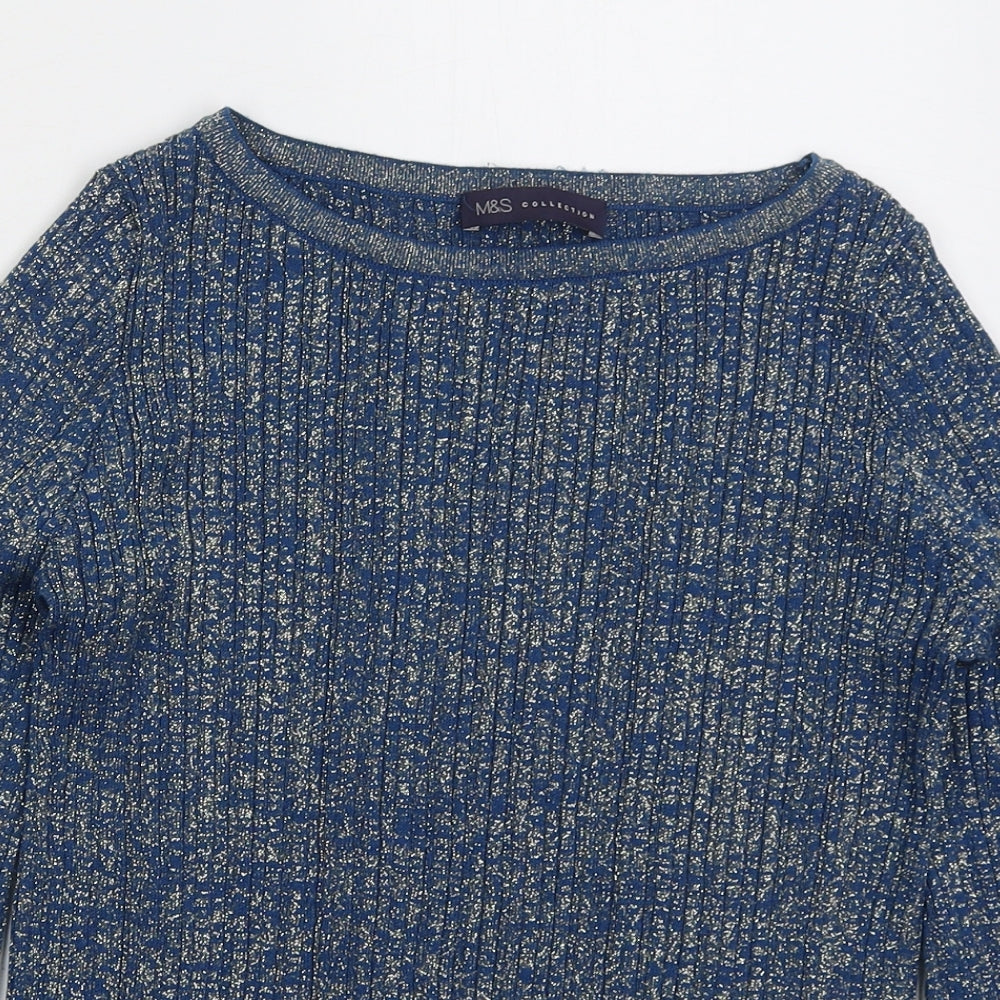 Marks and Spencer Womens Blue Boat Neck  Viscose Pullover Jumper Size S