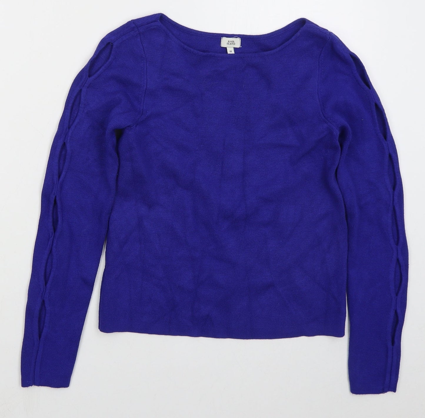 River Island Womens Blue Boat Neck  Viscose Pullover Jumper Size 10