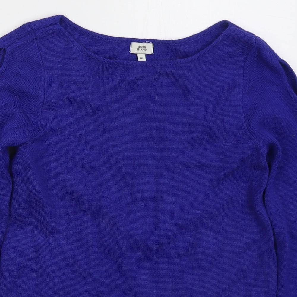 River Island Womens Blue Boat Neck  Viscose Pullover Jumper Size 10