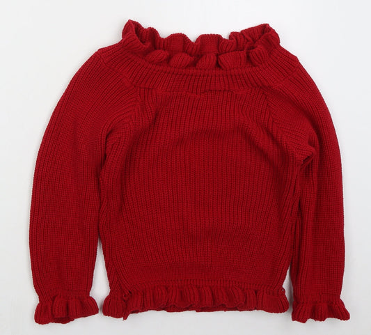 Misspap Womens Red Round Neck  Acrylic Pullover Jumper Size S