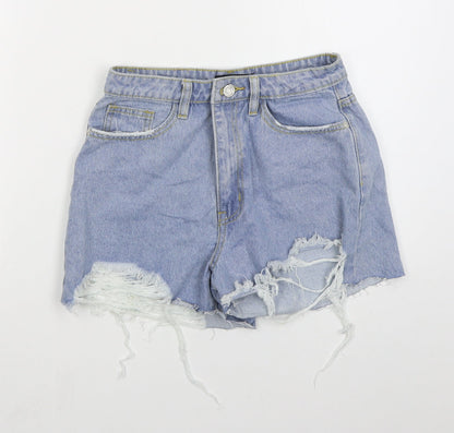 Missguided Womens Blue  Cotton Hot Pants Shorts Size 26 in  Regular Button