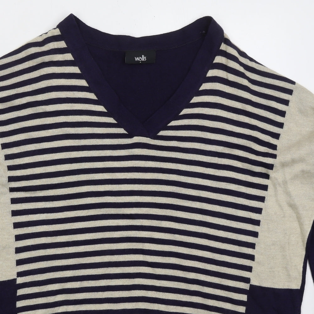 Wallis Mens Blue V-Neck Striped Acrylic Pullover Jumper Size S