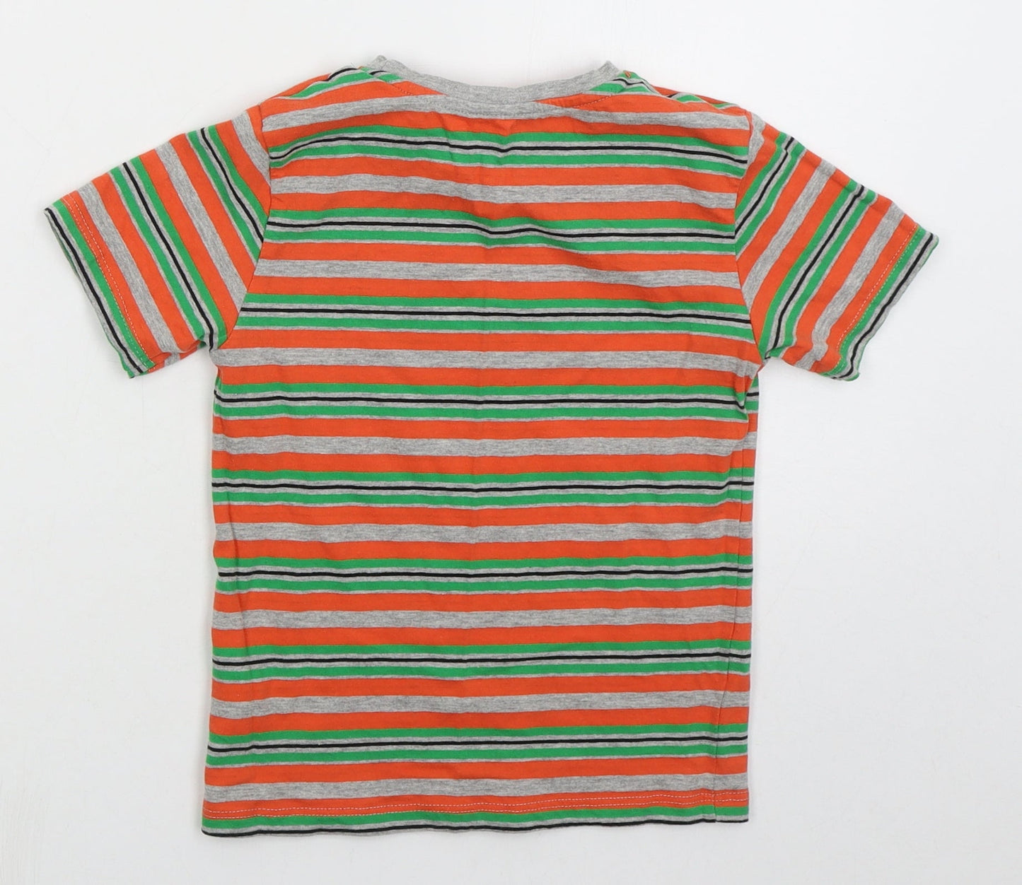 Jeff & co Boys Orange Striped Cotton Basic T-Shirt Size 5-6 Years Crew Neck Pullover